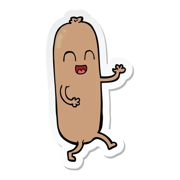 Sticker Cartoon Dancing Sausage — Stock Vector