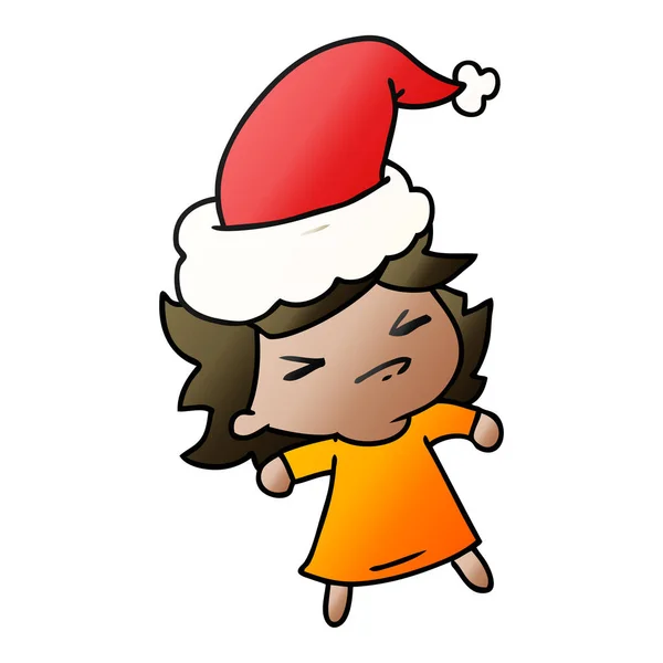 Dibujado Mano Navidad Gradiente Dibujos Animados Chica Kawaii — Vector de stock