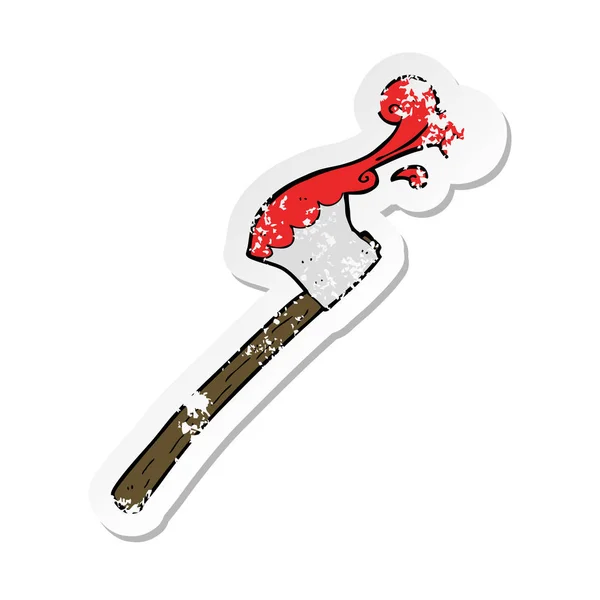 Retro Distressed Sticker Cartoon Bloody Axe — Stock Vector