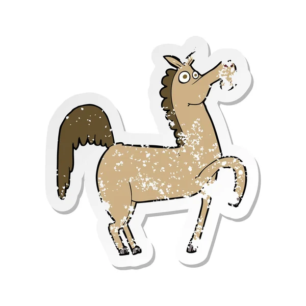 Retro Noodlijdende Sticker Van Een Grappige Cartoon Paard — Stockvector