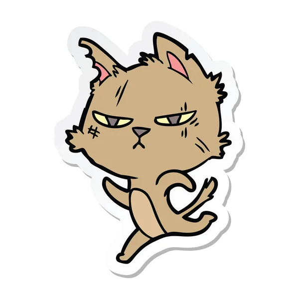 Etiqueta de um gato de desenho animado duro correndo —  Vetores de Stock