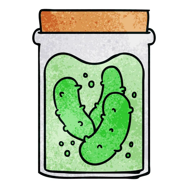 Hand Drawn Textured Cartoon Doodle Jar Pickled Gherkins — Stock Vector