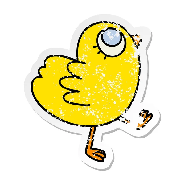 Calcomanía Angustiada Peculiar Pájaro Amarillo Dibujado Mano Dibujos Animados — Archivo Imágenes Vectoriales
