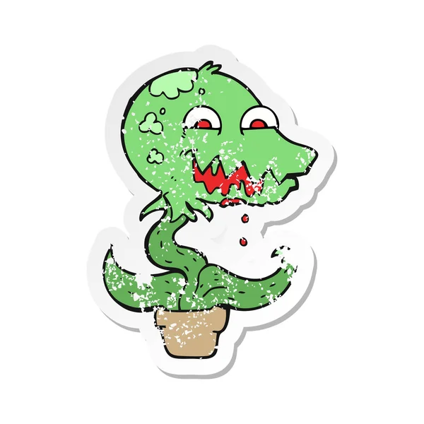 Retro Aufkleber Einer Cartoon Monster Pflanze — Stockvektor