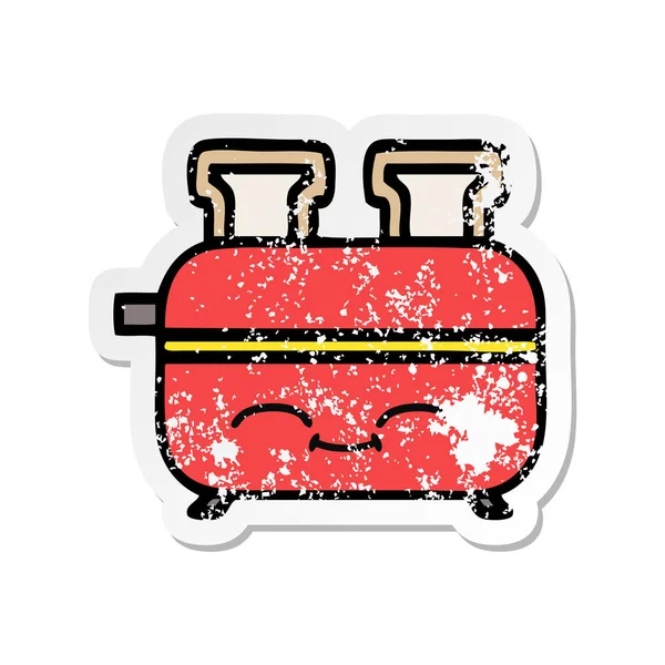 Distressed Sticker Cute Cartoon Toaster — Stock Vector