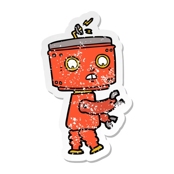 Verontruste Sticker Van Een Cartoon Robot — Stockvector