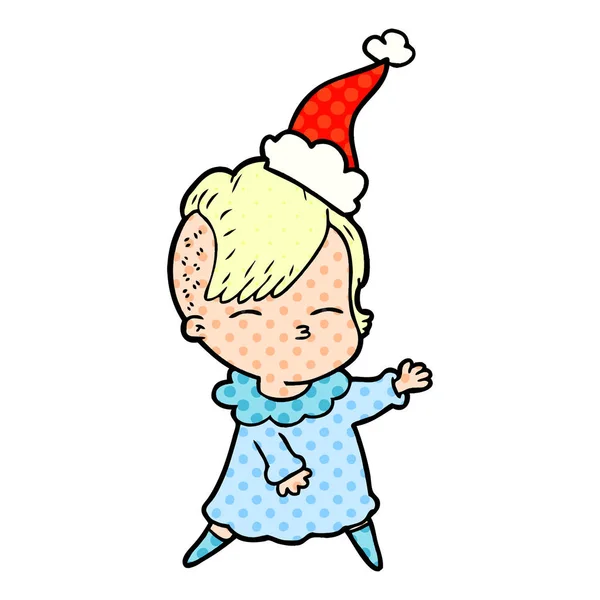 BD illustration de style de bande dessinée d'une fille qui plisse portant le Père Noël — Image vectorielle