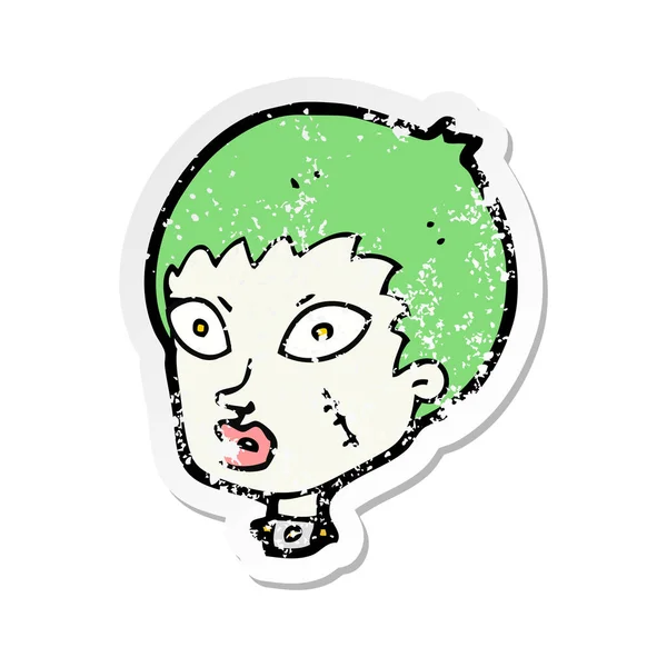 Autocollant détresse rétro d'une tête de zombie femelle dessin animé — Image vectorielle