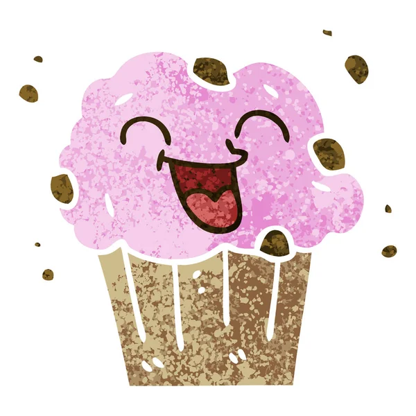 Stile Illustrazione Retrò Eccentrico Cartone Animato Felice Muffin — Vettoriale Stock