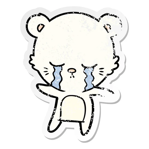 Etiqueta angustiado de um urso polarbear desenhos animados chorando — Vetor de Stock