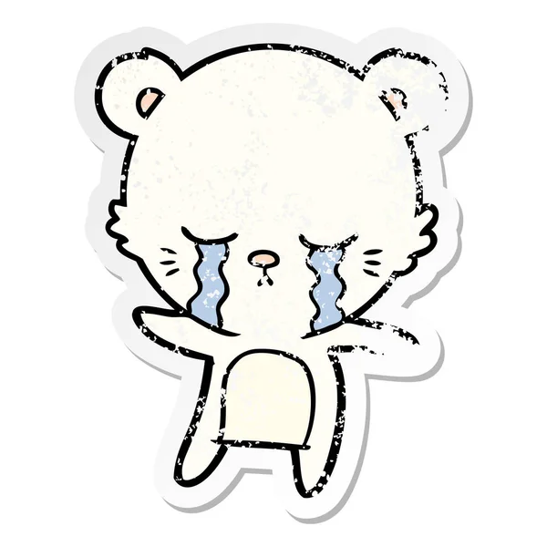 Distressed sticker of a crying cartoon polarbear — Stock Vector