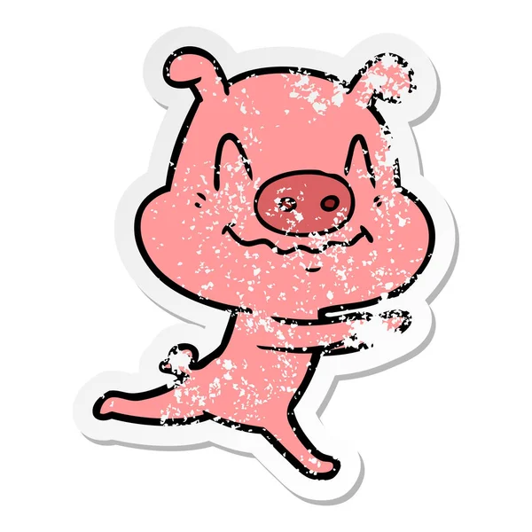 Autocollant Détresse Cochon Dessin Animé Nerveux Cours Exécution — Image vectorielle