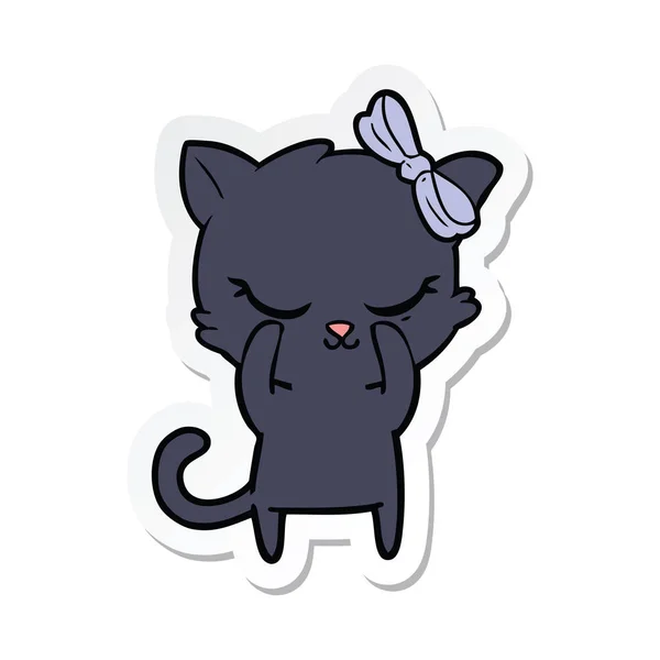 弓でかわいい漫画猫のステッカー — ストックベクタ