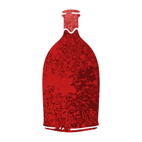 Eccentrico retro illustrazione stile cartone animato vino rosso bottiglia — Vettoriale Stock