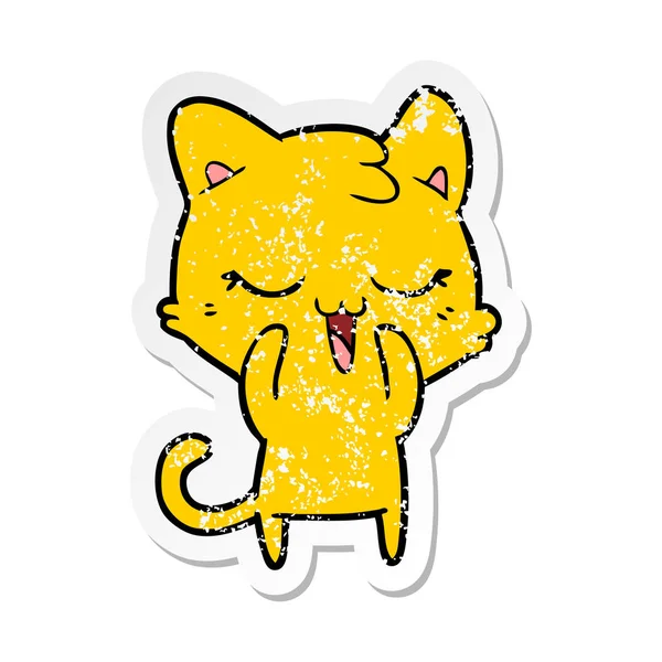 Nödställda Klistermärke Lycklig Tecknad Katt — Stock vektor