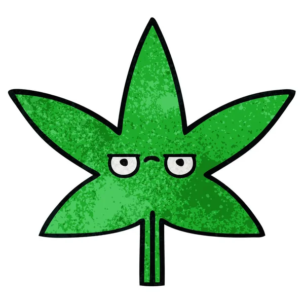 Retro Grunge Doku Karikatür Marihuana Yaprağı — Stok Vektör