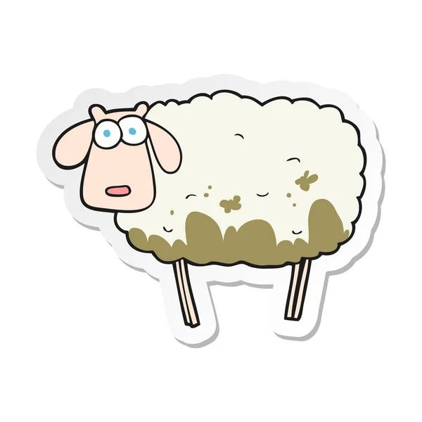 Sticker of a cartoon muddy sheep — Stock Vector