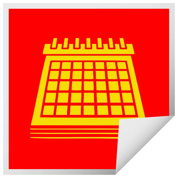 Etiqueta engomada pelado cuadrado dibujos animados calendario de trabajo — Vector de stock