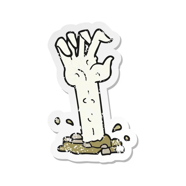Retro Verdrietig Sticker Van Een Cartoon Zombie Hand Stijgen Van — Stockvector