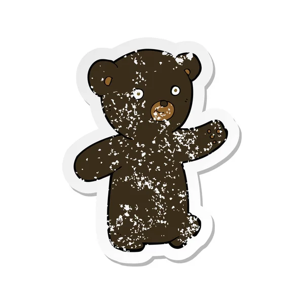 Retro Nödställda Klistermärke Tecknad Black Bear Cub — Stock vektor
