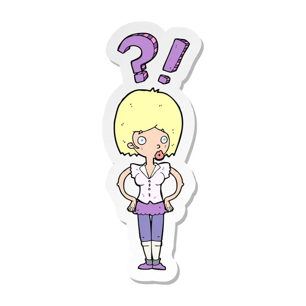 Sticker Van Een Cartoon Vrouw Vraag — Stockvector