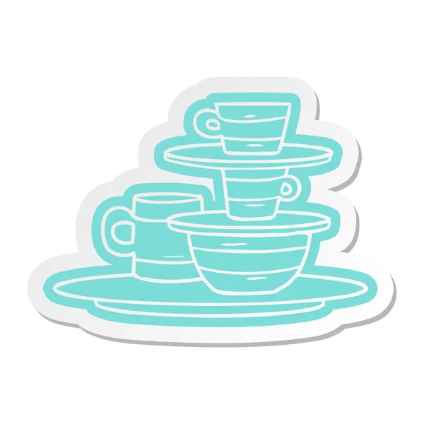 Cartoon Sticker Colourful Bowls Plates — Stock Vector