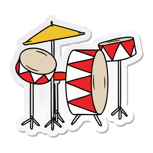 Hand Drawn Sticker Cartoon Doodle Drum Kit — Stock Vector