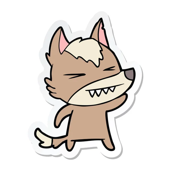 怒っているオオカミ漫画のステッカー — ストックベクタ