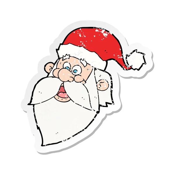 Pegatina retro angustiado de una caricatura alegre Santa Claus cara — Vector de stock
