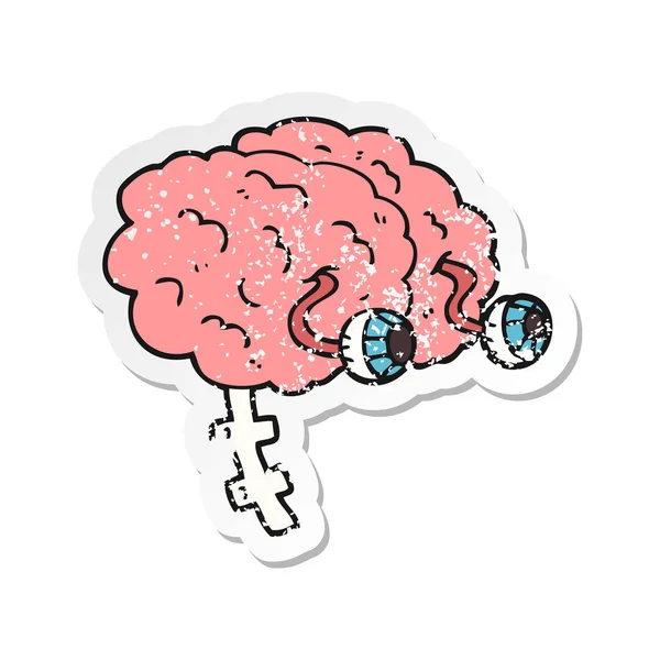 Pegatina retro angustiado de un cerebro de dibujos animados — Vector de stock
