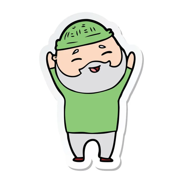 Etiket karikatür mutlu bir sakallı adamın — Stok Vektör