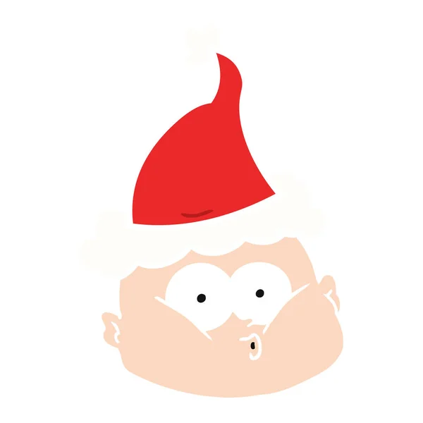 Ilustracja płaski kolor ciekawy łysy mężczyzna sobie santa hat — Wektor stockowy