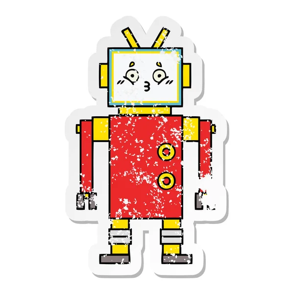 Distressed Sticker Cute Cartoon Robot — Stock Vector
