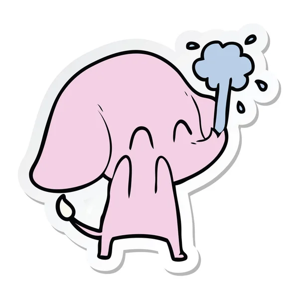 Sticker Cute Cartoon Elephant Spouting Water — Stock Vector