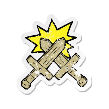 çizgi film ahşap kılıç mücadele Retro sıkıntılı etiket