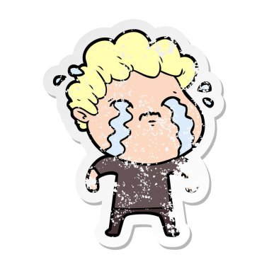 ağlayan bir çizgi film adamın sıkıntılı etiket