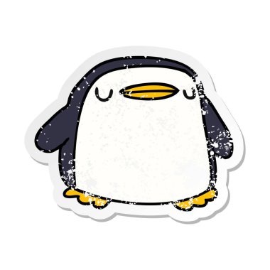 sıkıntılı etiket çizgi film illüstrasyon kawaii bir sevimli penguen
