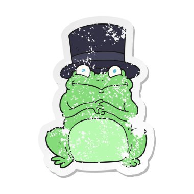 silindir şapkalı bir karikatür kurbağa Retro sıkıntılı etiket