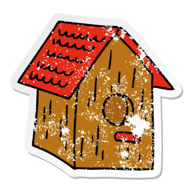 elle çizilmiş etiket karikatür doodle bir ahşap kuş evin sıkıntılı