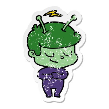 bir dostu karikatür spaceman sıkıntılı etiket