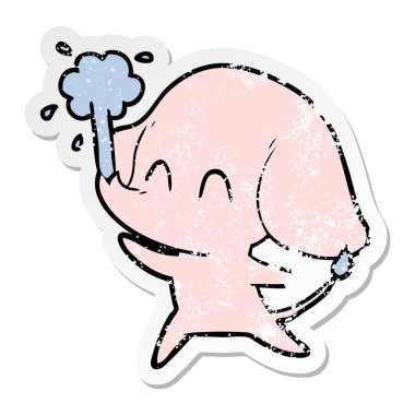 sıkıntılı etiket su spouting bir sevimli çizgi fil