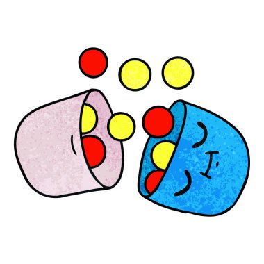 gülümseyen bir hap serbest el çekilmiş dokulu çizgi film