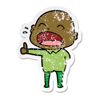 kel adam bağıran bir karikatür sıkıntılı etiket