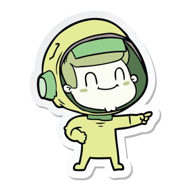 bir mutlu karikatür astronot adam etiketi