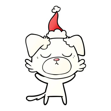 Noel Baba şapkası giyen bir köpek degrade çizgi film sevimli el çekilmiş