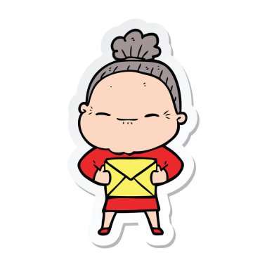 çizgi film huzurlu yaşlı kadın etiketi