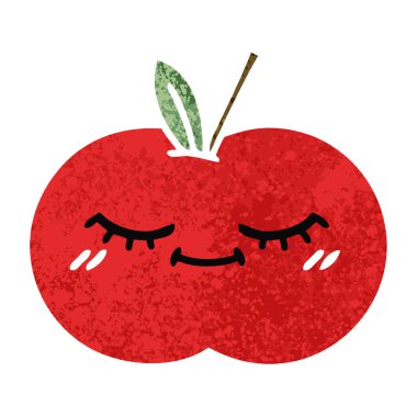 Retro illüstrasyon tarzı çizgi film Kırmızı elma