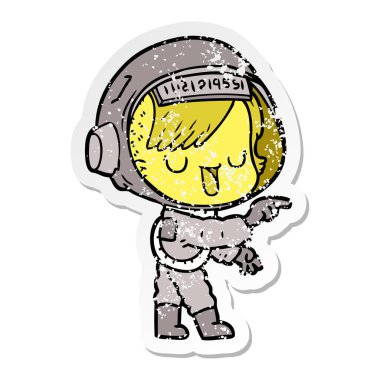 bir çizgi film astronot kadının sıkıntılı etiket