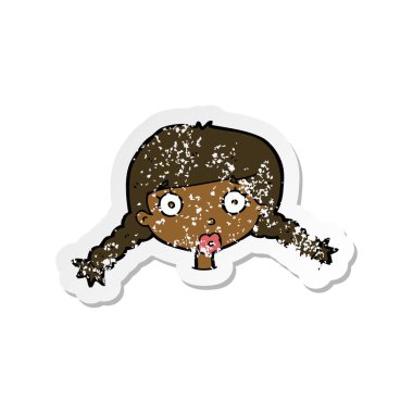 bir karikatür Retro sıkıntılı etiket kadın yüzü karıştı