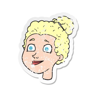 bir çizgi film kadın yüzü Retro sıkıntılı etiket